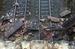 Debris on track before the collision, looking east. Train 1C89 approached on the right-hand track (image courtesy of a member of the public)