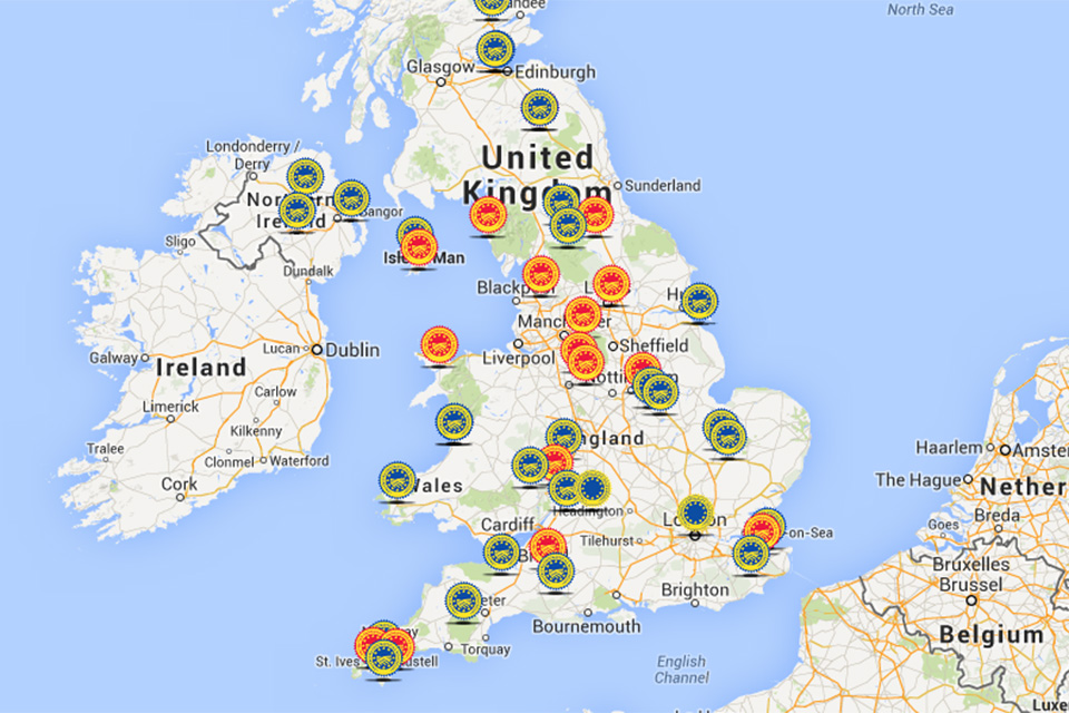 Map of protected food names in the UK