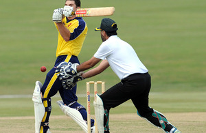 The Indian Army's Colonel Gahan Deep Singh goes in for a catch
