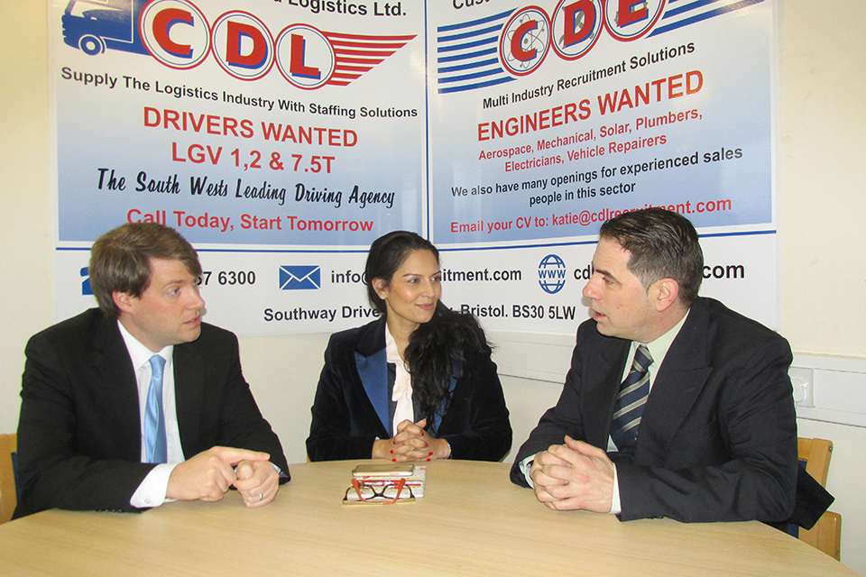 Treasury Minister visits Bristol to highlight growth in employment for the South West