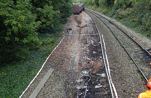 Derailed train and extent of track damage