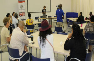 Namibian media listening to the UK High Commissioner explaining the focus of the British High Commission