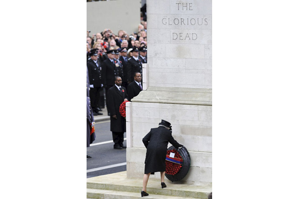 The Queen lays a wreath at the Cenotaph in London  