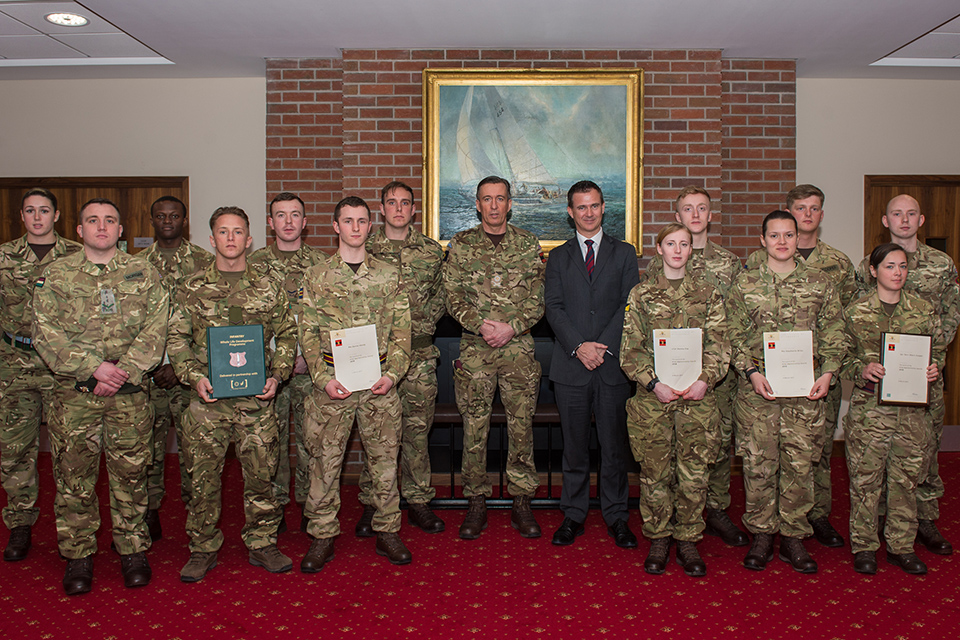 Defence Minister Mark Lancaster introduced some of the highest performing soldier apprentices. Crown copyright.