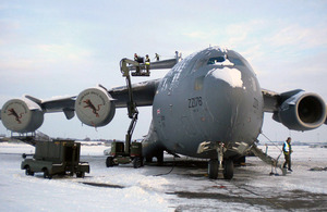 An RAF C-17 transport aircraft