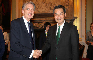 Foreign Secretary Philip Hammond with Hong Kong Chief Executive CY Leung