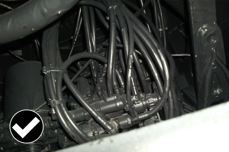 Allowed: wiring secure, clipped into place every 300mm, or in trunking.