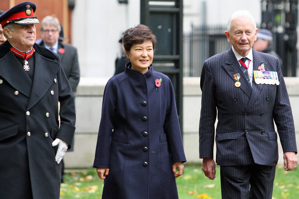 South Korean President Park Geun-Hye arriving at the Korean War Memorial Ground-Breaking Ceremony.