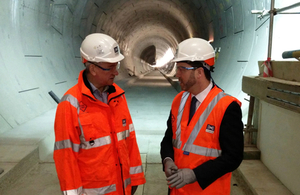 Terry Morgan of Crossrail and Secretary of State for Wales Stephen Crabb view tunnelling work at Paddington Station