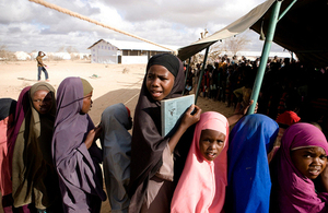 Pupils wait in line to begin class at a temporary tent school at the Ifo camp in Dadaab, Kenya. Picture: UNHCR/S. Modola