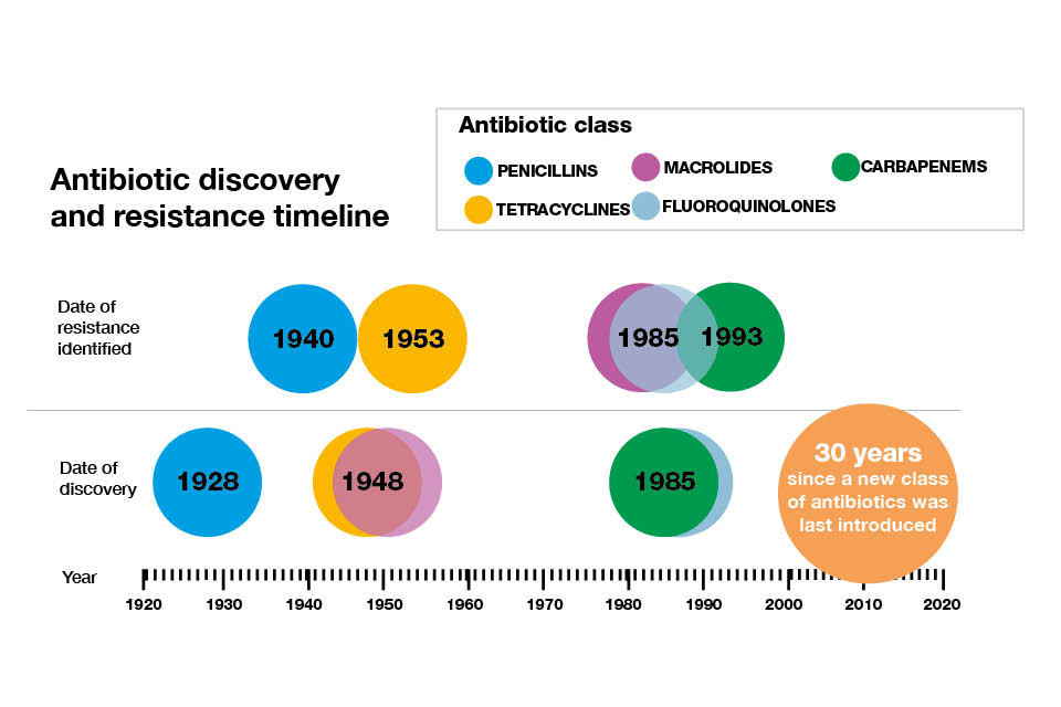 An antibiotic discovery and resistance timeline.