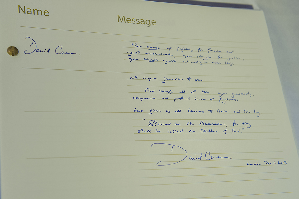 David Cameron’s message in the book of condolence for Nelson Mandela