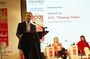The British High Commissioner to Pakistan, Thomas Drew CMG, spoke at the Islamabad Literature Festival at Lok Virsa Islamabad