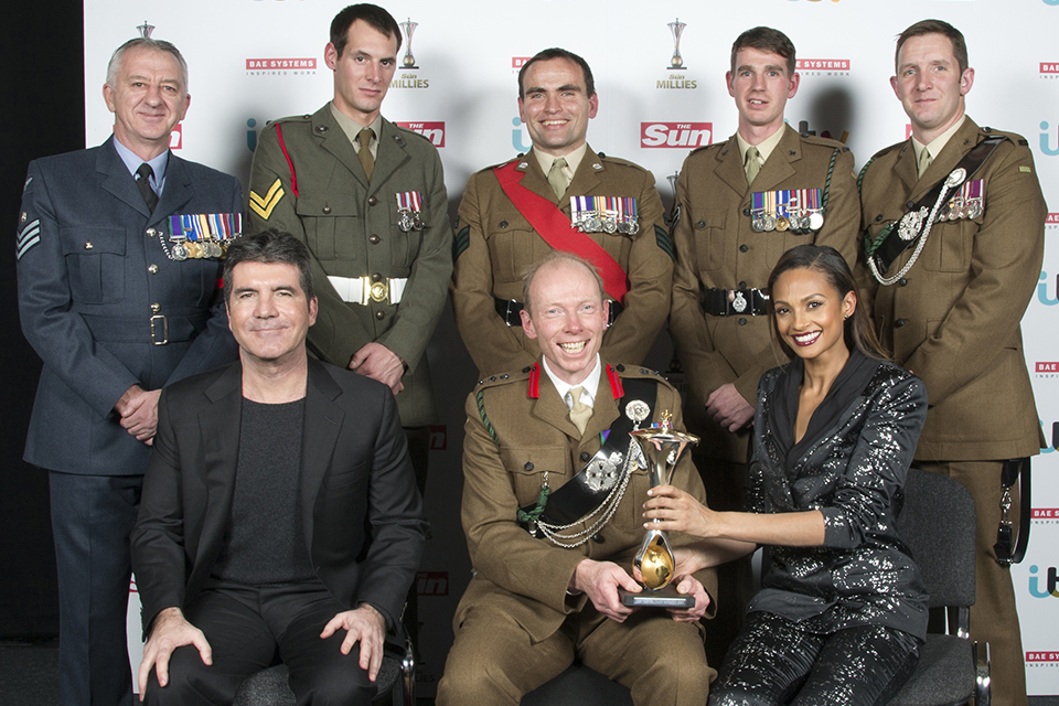 Military personnel with Simon Cowell and Alesha Dixon
