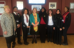 Baroness Northover, Baroness Randerson and Lynne Featherstone with pupils of Fitzalan School. Picture: Lindsay Mgbor/DFID