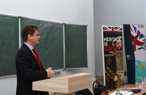 Deputy Head of Mission giving the lecture to the students of the International Relations Faculty