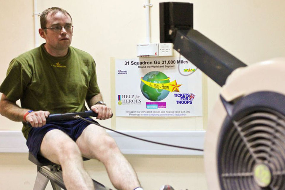 Senior Aircraftman Nellist is rowing up to 25 miles (40km) every day 