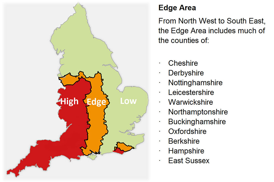Map showing the Badger Edge Vaccination Scheme edge areas