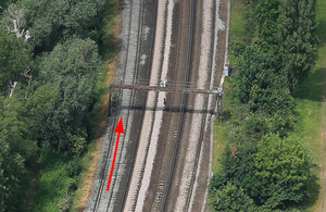 The site of the accident, showing the direction of travel of the train (image courtesy of Network Rail Infrastructure Limited)