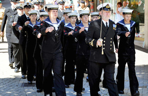 Local Sea Cadets join military personnel from RNAS Yeovilton on the march through the streets of Yeovil to exercise their Freedom of the Borough