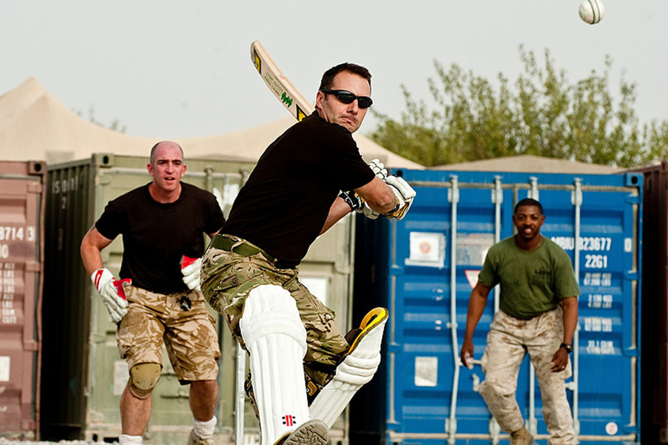British and US Marines play charity cricket match in Sangin