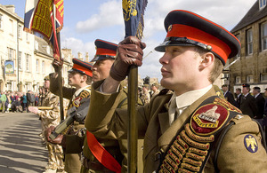 Soldiers of 2nd Battalion The Royal Anglian Regiment on parade in Stamford, Lincolnshire, in March 2009, on returning from Iraq