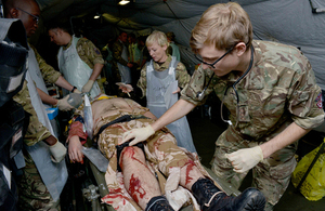 A simulated casualty is treated by medics during Exercise Serpent's Anvil [Picture: Corporal Andy Reddy RLC, Crown copyright]