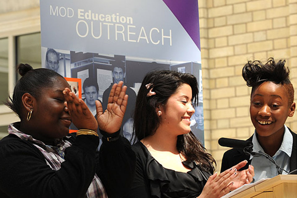 Young participants of the MOD Education Outreach Programme at the final celebration event, held at MOD headquarters in London