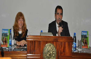 Margaret Hebblethwaite and Ambassador Hobbs at the book launch in "El Cabildo"