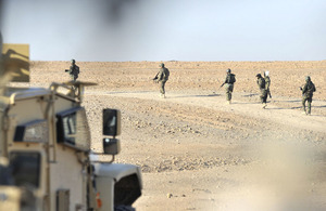 Afghan National Army warriors on patrol in the Bowri Dashte to the west of Gereshk