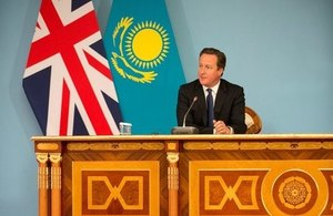 Prime Minister David Cameron at a press conference in Ak-Orda