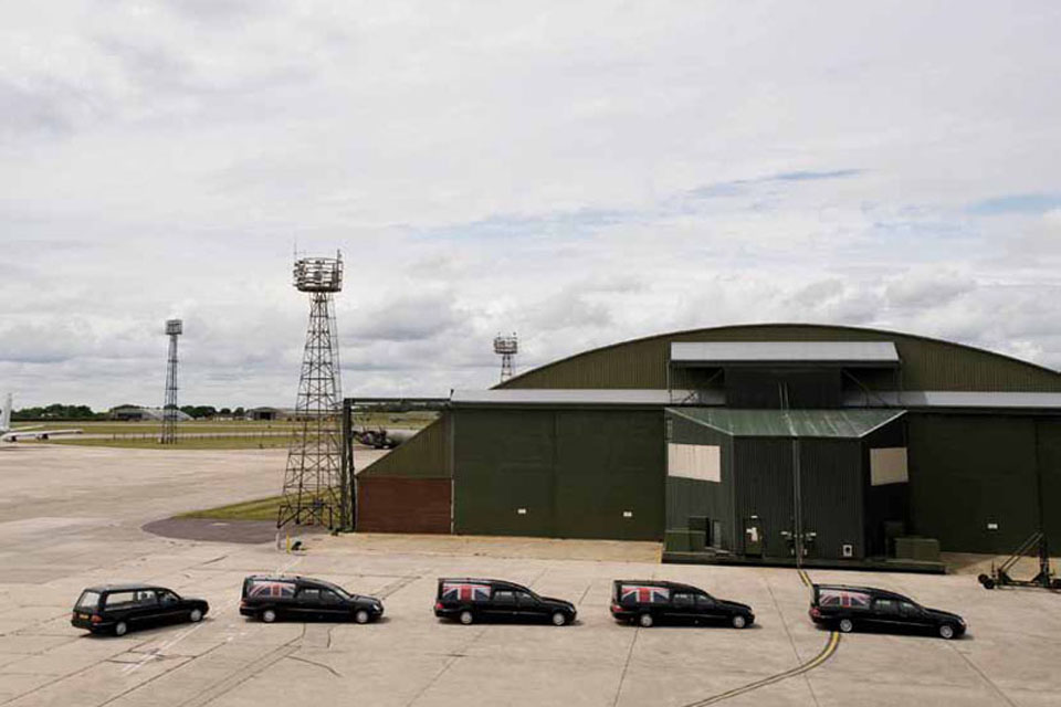 A funeral cortege leaves RAF Lyneham 