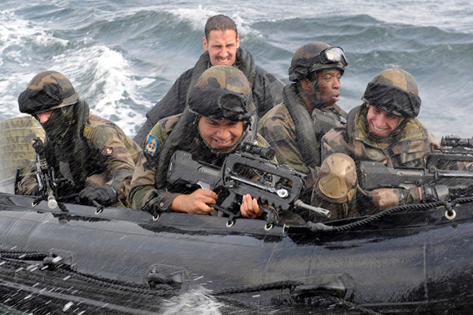 French Marines in a Zodiac rigid inflatable boat during Joint Warrior