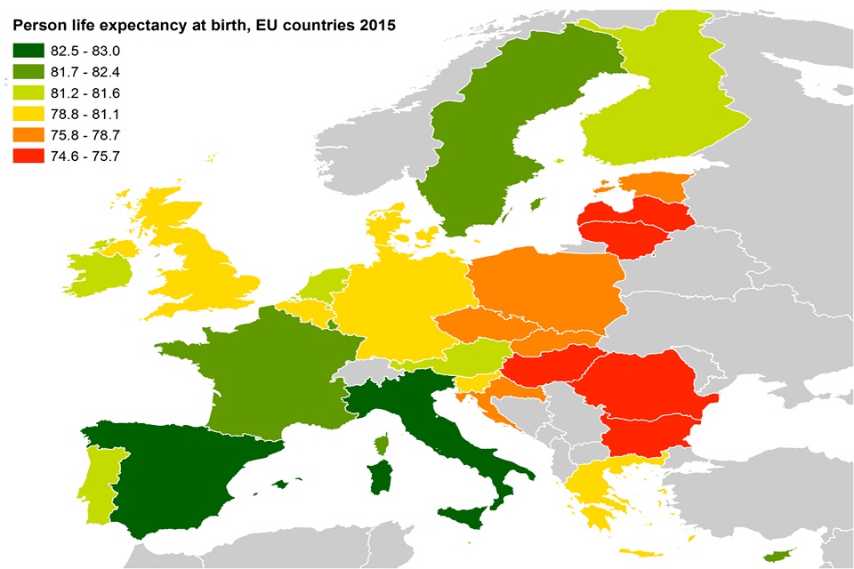 Figure 1. Life expectancy at birth (persons), EU countries, 2015