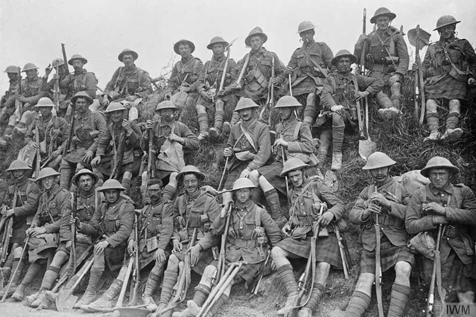 A battallion poses for the camera on the front line at the Somme.