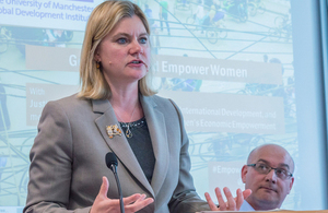 Justine Greening speaking during Manchester visit. Picture: University of Manchester
