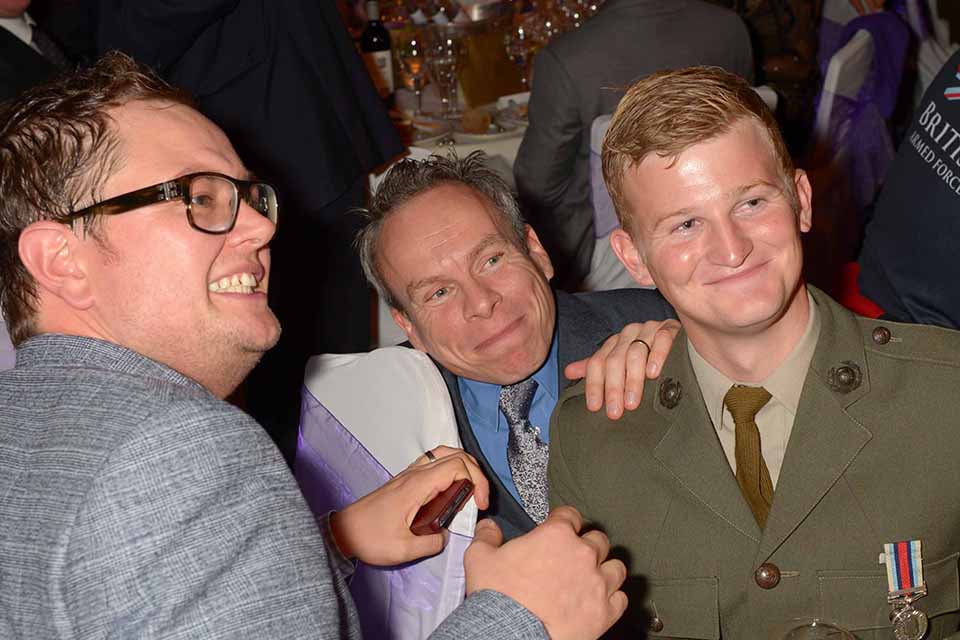 Alan Carr, Warwick Davis and Royal Marine Sam Stocks