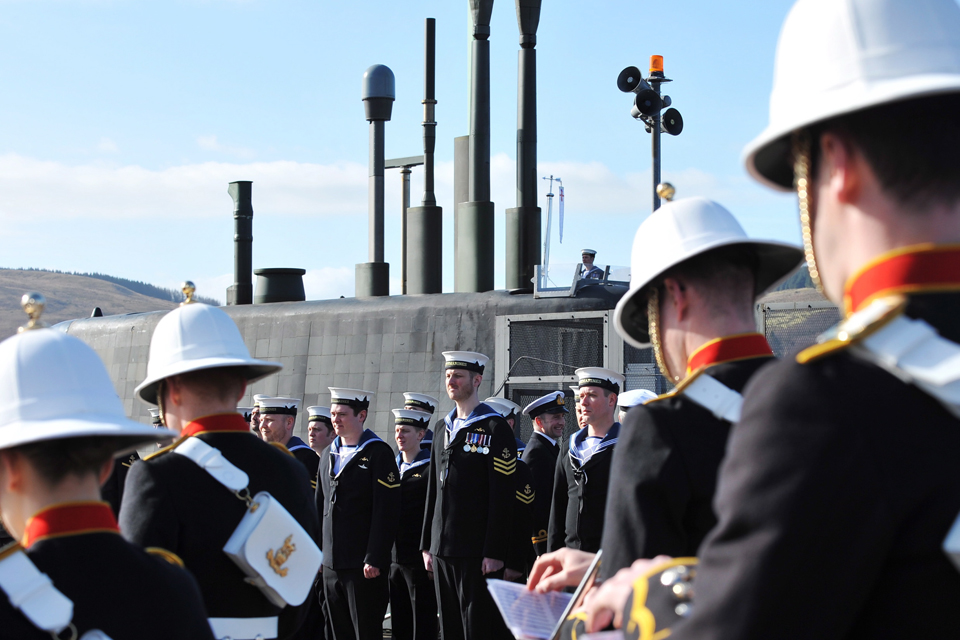 A Royal Marines band at the commissioning ceremony