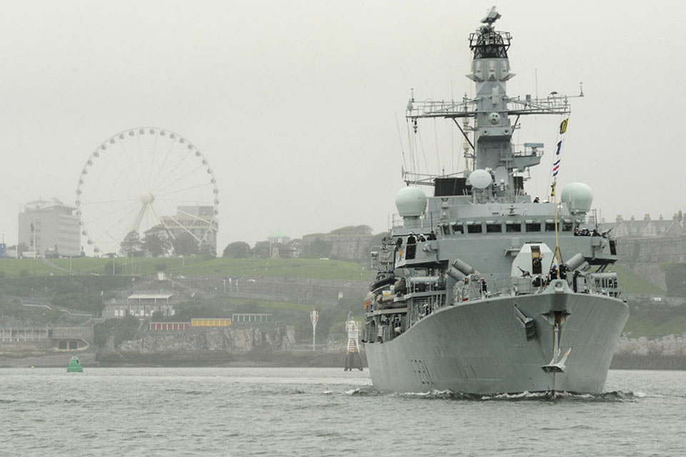 HMS Argyll sails from Plymouth Sound on a six-month deployment to the Middle East