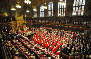 Members of the House of Lords listen to the Queens speech