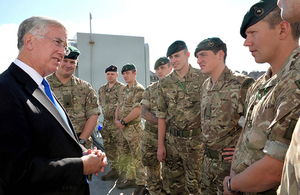 Defence Secretary Michael Fallon talks to 1 Assault Group Royal Marines during his visit to RFA Argus [Picture: Petty Officer Airman (Photographer) Paul A'Barrow, Crown copyright]
