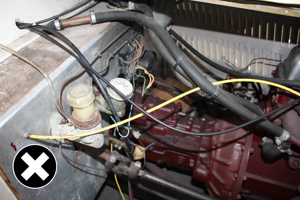 Not allowed: the brake master cylinder not mounted on a strong enough structure.