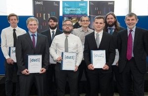 Dstl engineering apprentices with Jonathan Lyle, Chief Executive, Dstl.