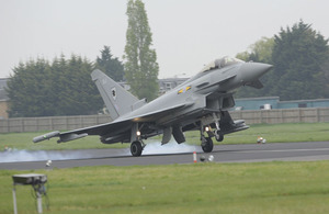 An RAF Typhoon touches down at RAF Northolt, West London, today, 2 May 2012, ahead of an Olympics air security exercise