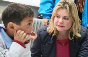 Justine Greening meeting Syrian refugee children in Lebanon, ahead of the Kuwait conference. Picture: UNICEF