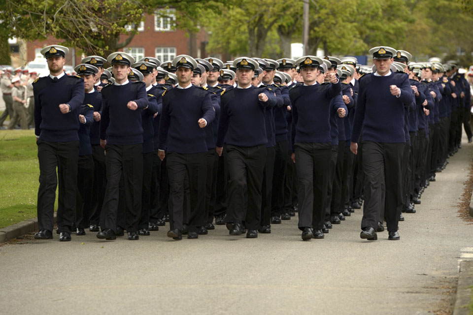 Royal Naval personnel practise their marching at Longmoor Training Camp in Hampshire in preparation for the Queen's Diamond Jubilee Parade in Windsor 