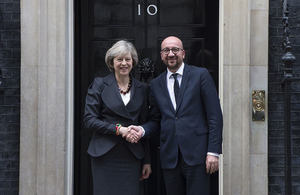 Prime Minister Theresa May with Belgian Prime Minister Michel outside 10 Downing Street
