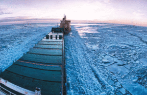 Boat travelling through ice