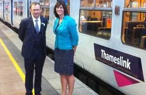 Clare Perry with Thameslink train.