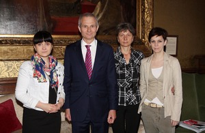 Anastasia Dashkevich, Minister for Europe, David Lidington, Lyubov Kovalyova and Natalia Kaliada from the Belarus Free Theatre